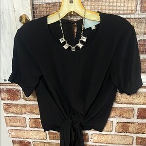 Skies Are Blue Black Tie-Front Blouse
